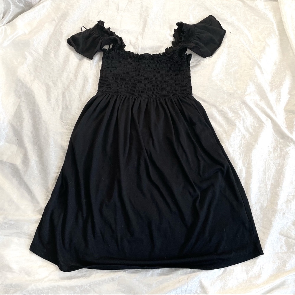 Black ruched babydoll dress